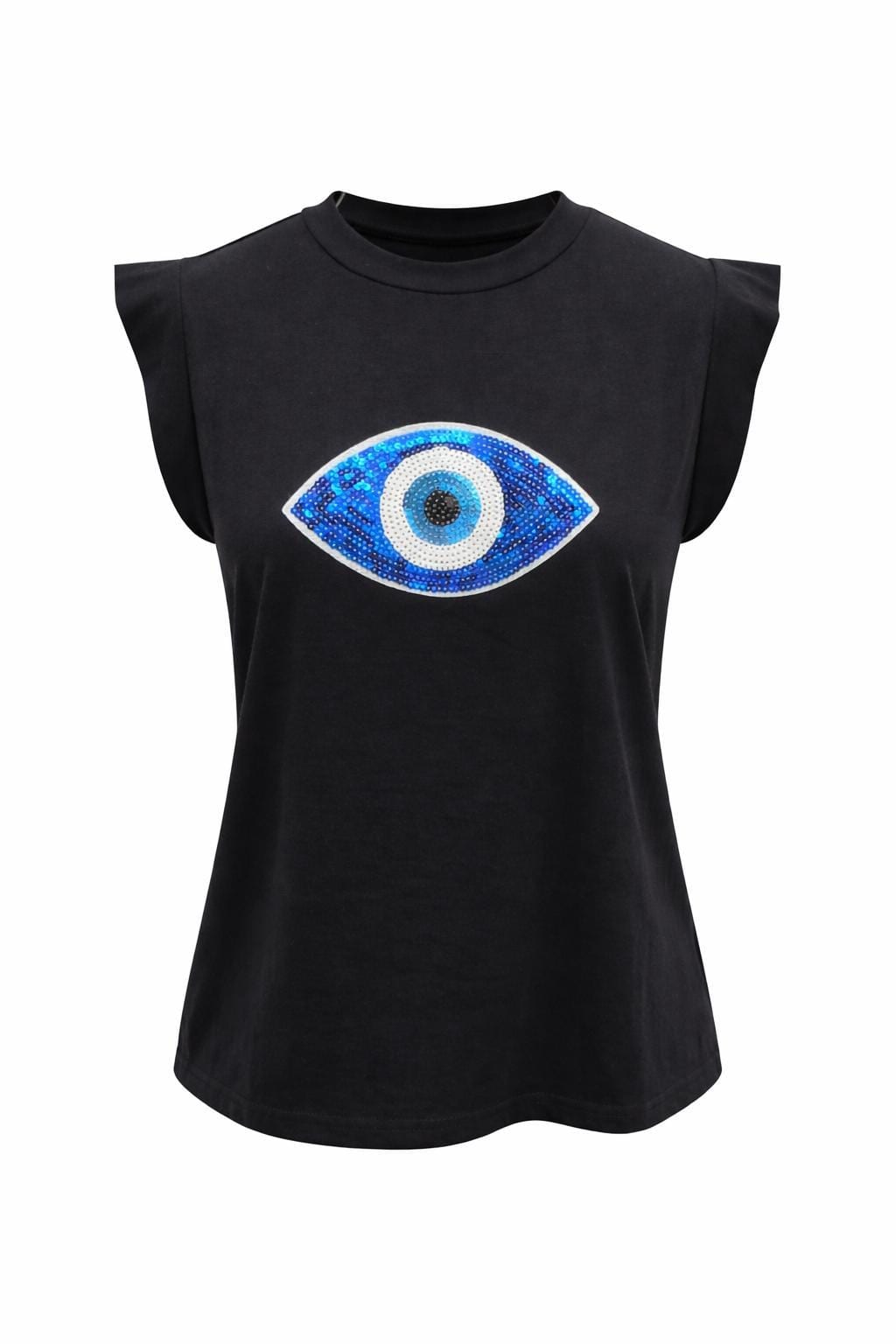 Black Evil Eye Shirt with Sequin Eye — 1