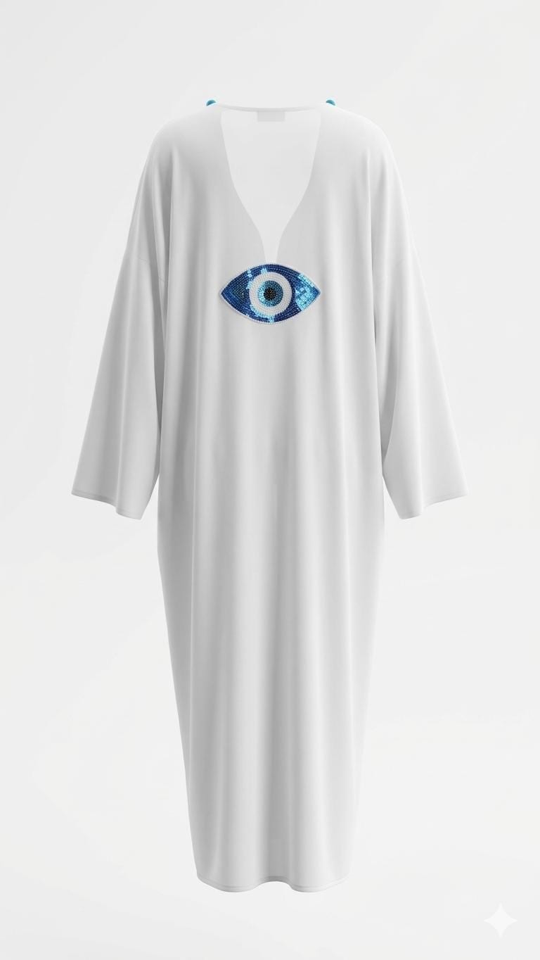 Evil Eye White Linen Cover Up — 5