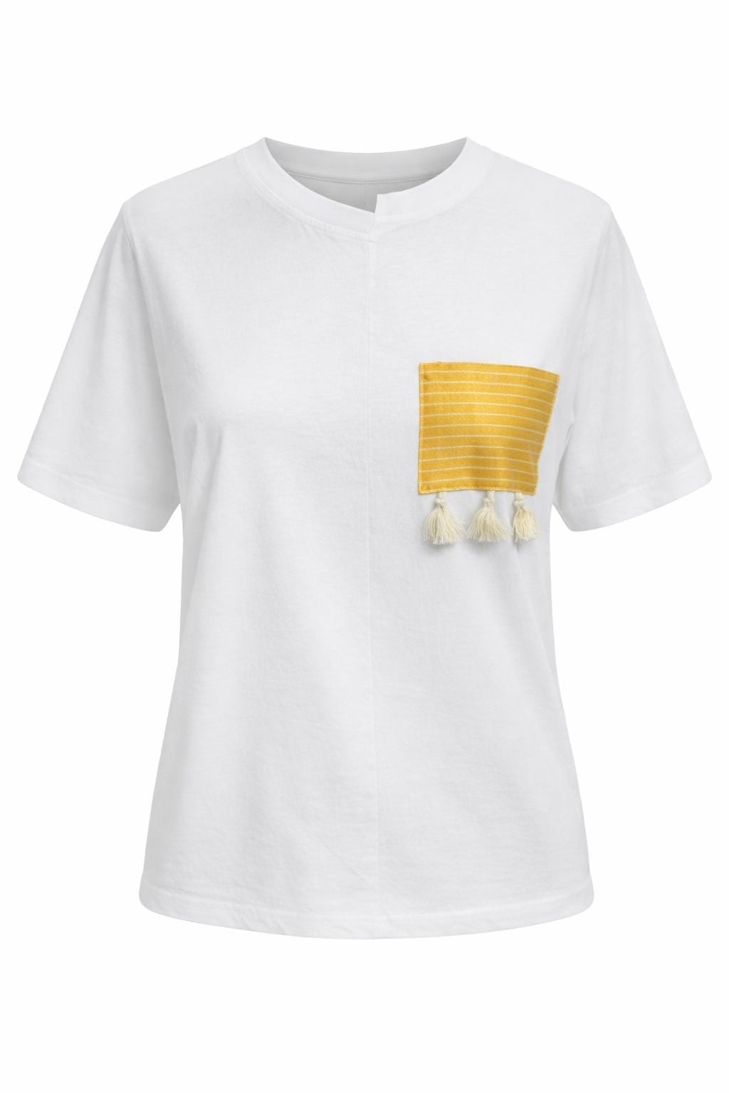 Off White Cotton T-Shirt with Saya Silk Pocket — 1