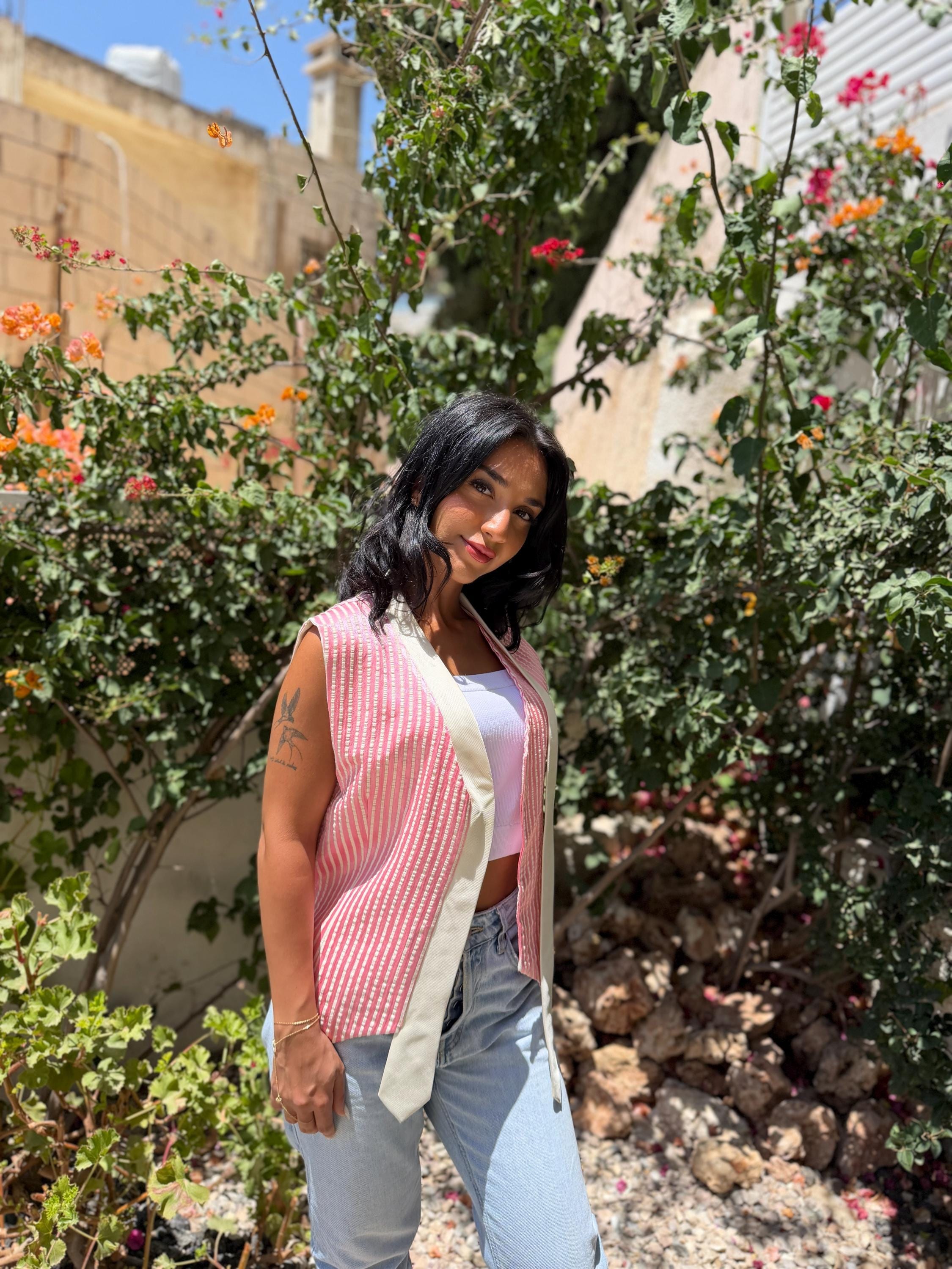 Pink Striped Open Front Vest — 4