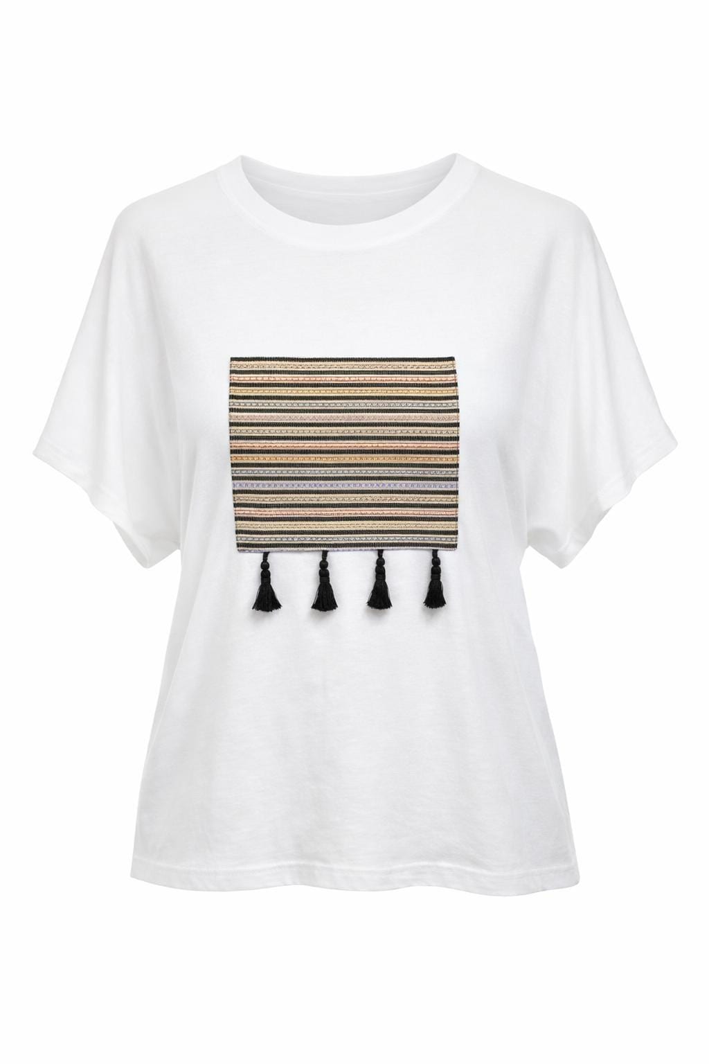 White Dolman Sleeve Shirt with Saya Silk Patch — 1
