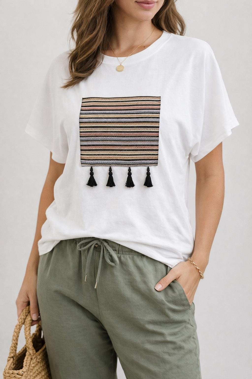 White Dolman Sleeve Shirt with Saya Silk Patch — 2