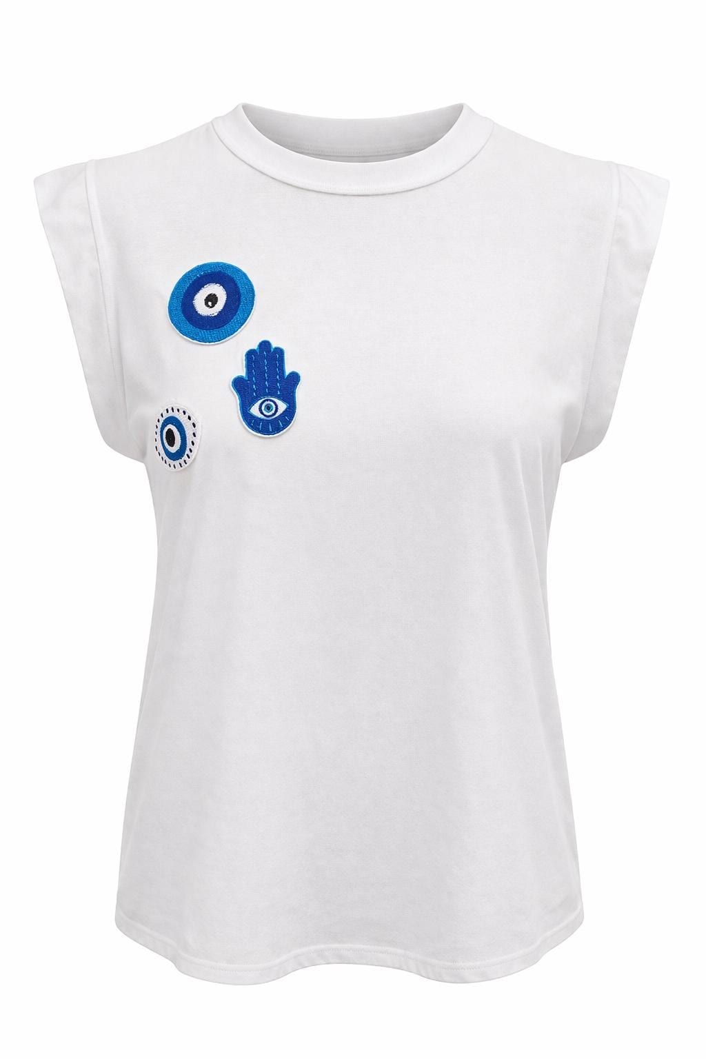 White Evil Eye Shirt with Hamsa Hand — 1