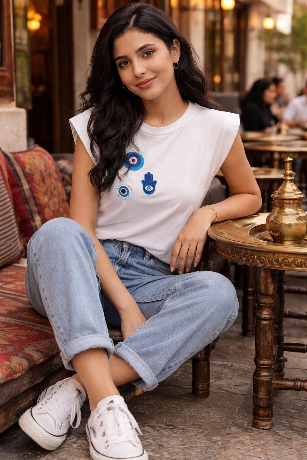 White Evil Eye Shirt with Hamsa Hand — 4