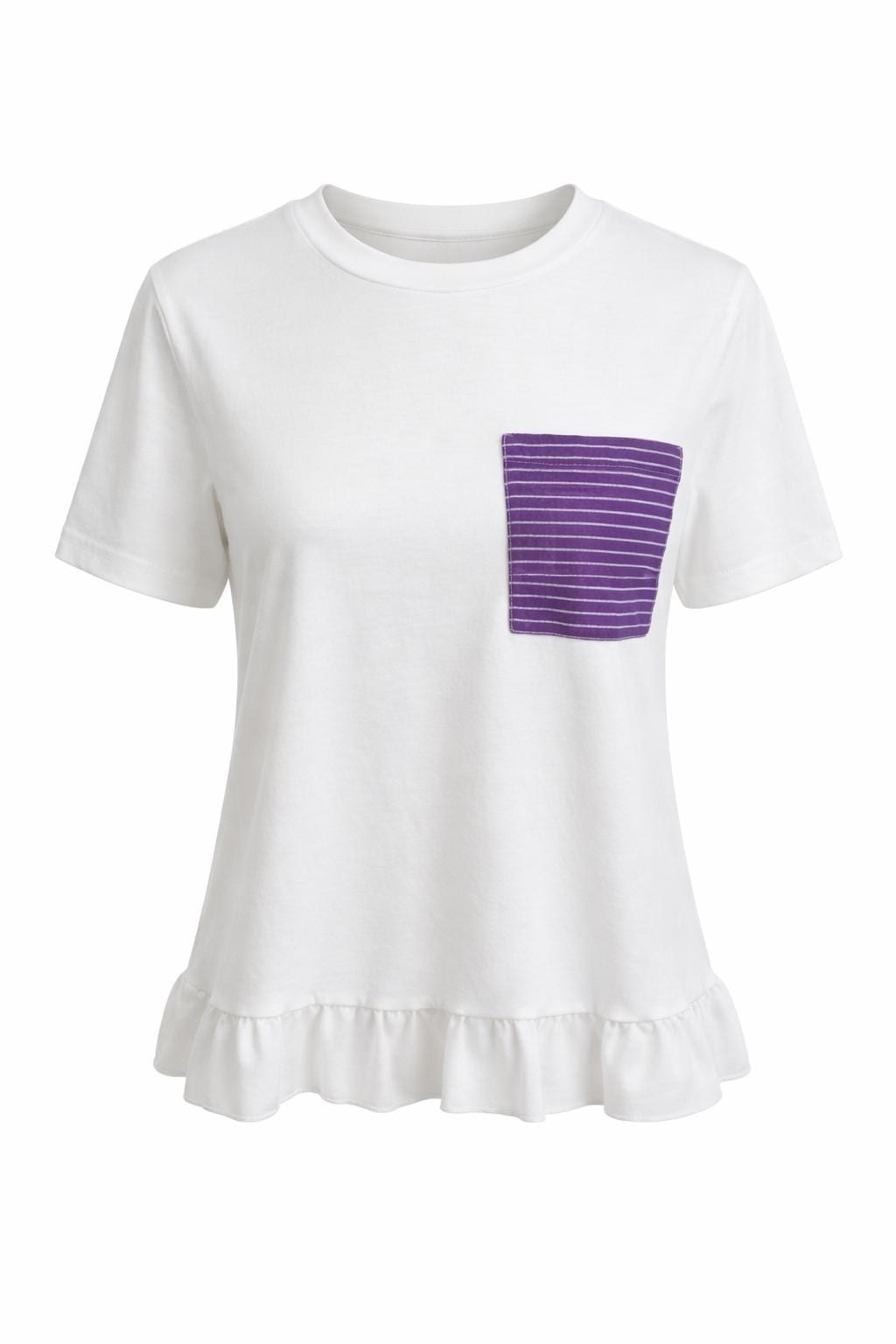 White Ruffle Hem Shirt with Saya Silk Pocket — 1