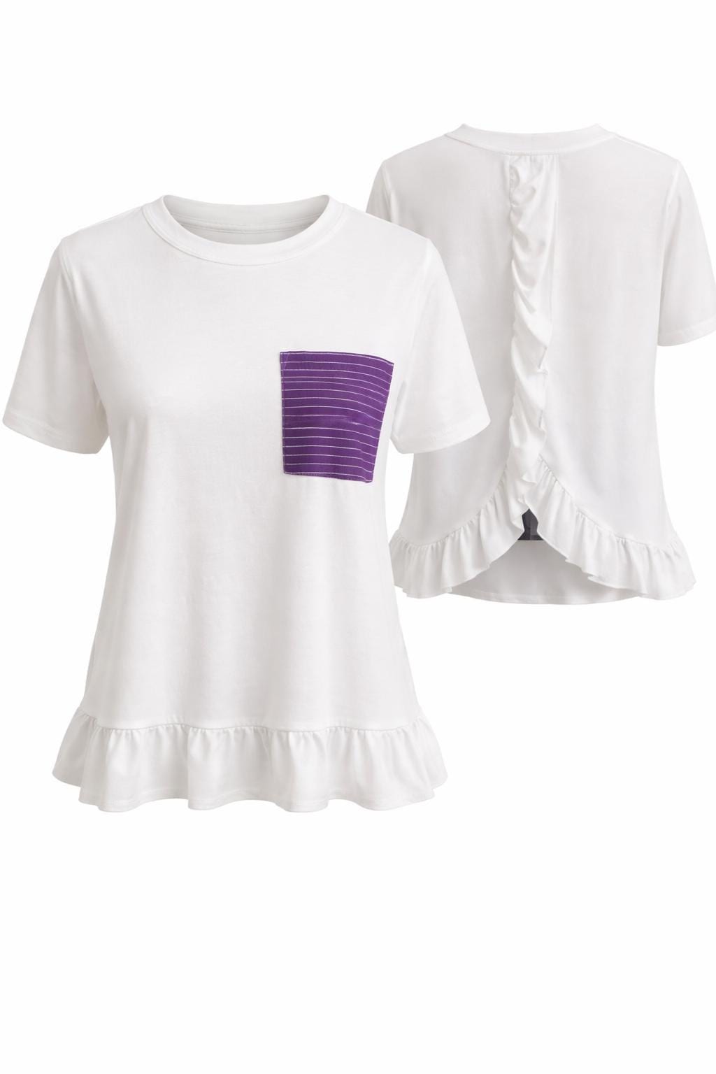 White Ruffle Hem Shirt with Saya Silk Pocket — 3